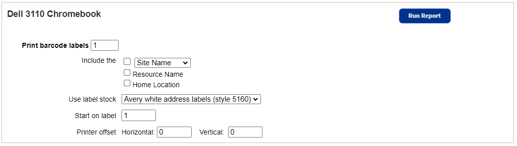 Pirnt Item Labels page.